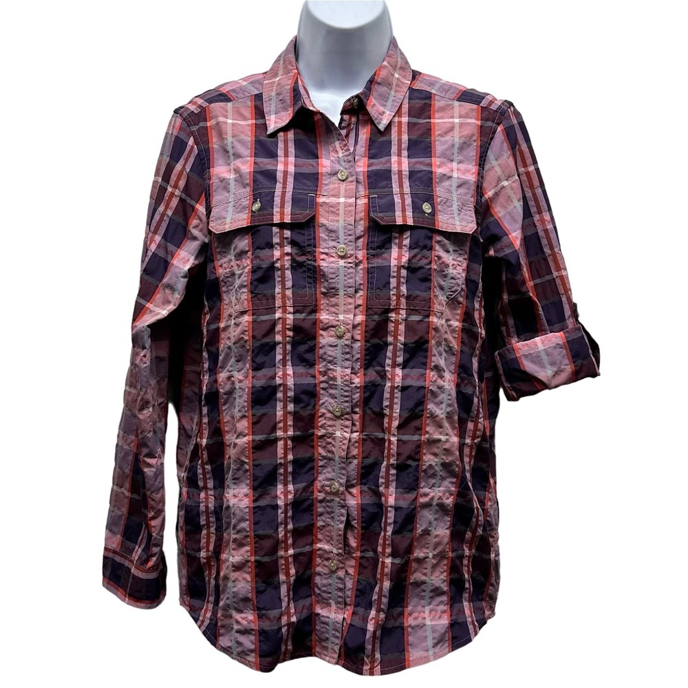 New! Eddie Bauer Women’s Purple Sz XS Button Up Multi Pocket 2-Way Sleeve, V566